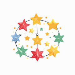 Colorful Star Ornaments Arranged in a Festive Circular Composition