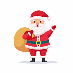 Cheerful Santa Claus with a Gift Sack and Waving Hand, Festive Illustration