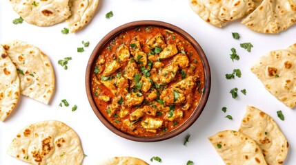 Culinary Delights: Exquisite Chicken Curry & Naan bread presentation. Experience the tantalizing flavors, perfect for culinary enthusiasts.