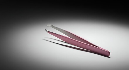 Pink handled tweezers on a gradient background with a sharp shadow