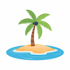 Cartoon Island Paradise with Palm Tree, Blue Water, and Sand