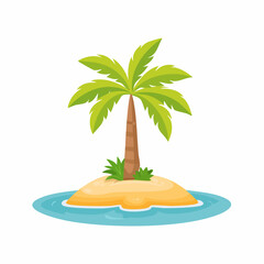 Cartoon Island Paradise with Palm Tree and Turquoise Waters.
