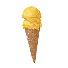 Yellow Ice Cream Cone Illustration with transparent background