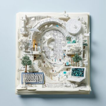 fusion of paper and pixels representing transition from traditional ideas to digital age