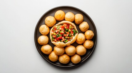 Stuffed Bread Balls Platter: A delectable arrangement of golden-brown bread balls encircles a vibrant bowl of savory stuffing, creating a visually appealing and appetizing culinary masterpiece.