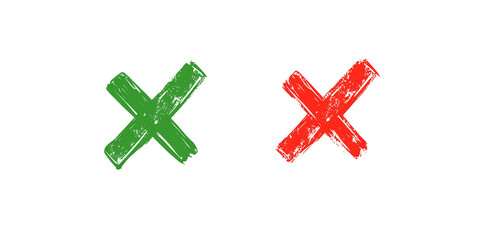 Obraz premium Green and red textured cross marks isolated on transparent background