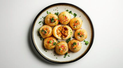 Gourmet Appetizers: A top-down view showcases exquisitely prepared appetizers, featuring a delicious combination of flavors and textures. perfect for culinary themed content.
