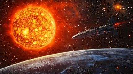 Cosmic exploration scene spaceship journeying through solar system