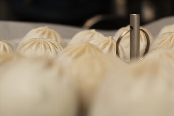 Uncooked Frozen Dumplings Ready to Be Steamed