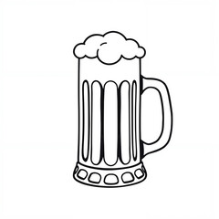 Sketch of a beer mug with foam on top in a simple black and white design for beverage concept