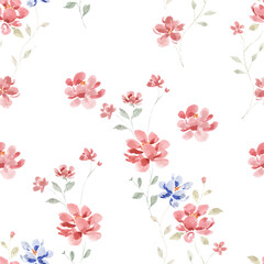 Vintage Red Rose Watercolor Flower Seamless Pattern