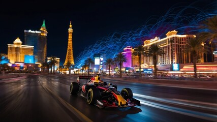 Naklejka premium Abstract Motion Blur of a Formula 1 Car in Las Vegas