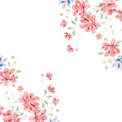 Vintage Red Rose Watercolor Flower Border