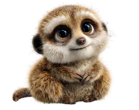 Cute Cartoon Meerkat Sitting with Big Eyes and Smile, PNG Cutout