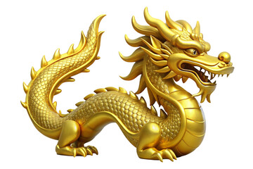 Fototapeta premium Majestic golden chinese dragon sculpture isolated on transparent background
