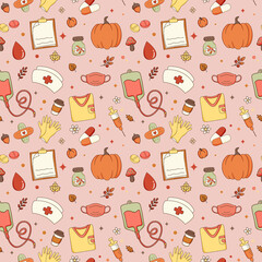Nurse Fall Cozy Seamless Pattern Background Paper