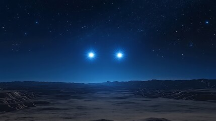 Fototapeta premium Cosmic night sky over distant terrain