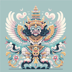 Majestic Garuda mythical creature illustration. Ornate Southeast Asian cultural and spiritual art.