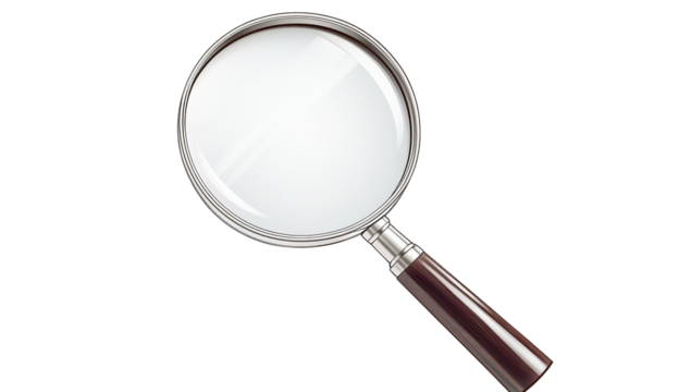 A magnifying glass with a wooden handle isolated on a transparent background