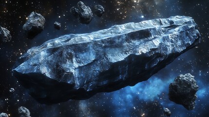 Cosmic rock formation amidst nebulous galaxy backdrop