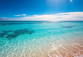 Obraz premium Bright sunlit beach with turquoise water and clear sky, pattern, texture