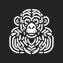 Obraz premium Monkey head with a pattern on a black background. Vector illustration..eps
