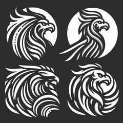 Obraz premium Eagle head tattoo set. Vector illustration isolated on black background..eps