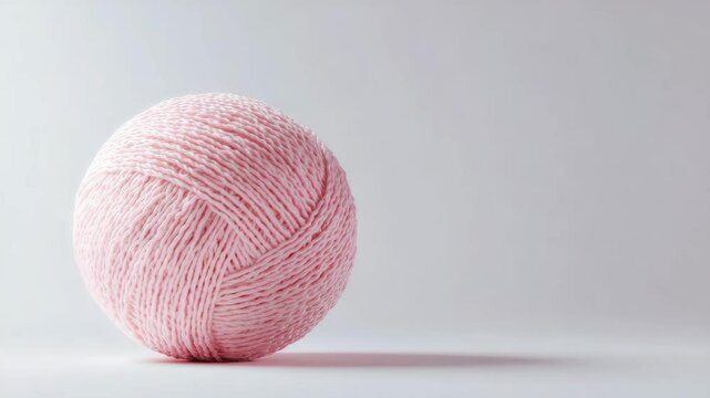 Soft pink yarn ball with delicate thread texture and soft fiber textile craft material for knitting and crochet hobby, isolated on white background with smooth shadow and pastel tones