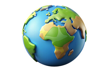 Naklejka premium Stylized 3d cartoon globe showing continents and oceans isolated on transparent background