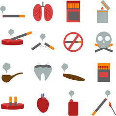 Smoking illustration set. Includes of cigarette, tobacco, nicotine, addiction, and More. Vector flat color collection