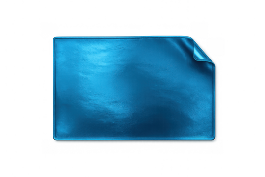 Metallic blue rectangular sticker featuring folded corner, offering clean design space against transparent backdrop - Powered by Adobe