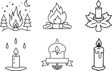 Camping Icons Bonfire Tent Tree Lantern Mountain Clipart