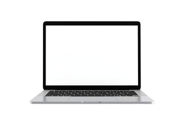 A modern laptop computer with a blank screen isolated on transparent background