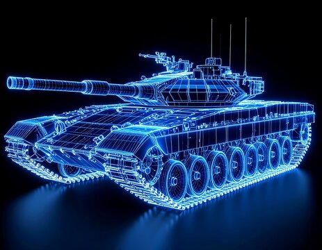 Tank wireframe glowing blue