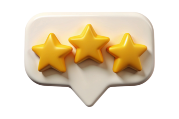 Three golden stars on a speech bubble isolated on transparent background