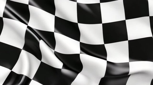 Checkered flag pattern with black and white square fabric waving smoothly, symbolizing racing finish line and victory excitement in dynamic motorsport competition scene