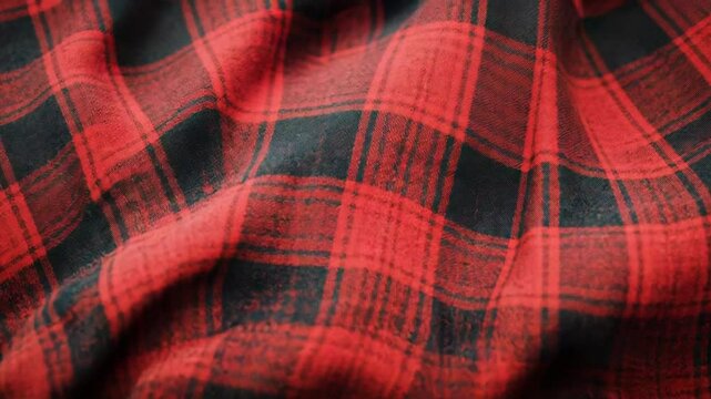 Red and black lumberjack flannel fabric forming soft folds