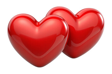 Fototapeta premium Two shiny red hearts close together isolated on transparent background