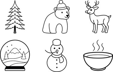 Winter Outdoor Fun Snowman Polar Bear Car Tree Clipart Set