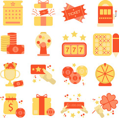 Lottery illustration set. Includes of jackpot, ticket, draw, win, number, and More. Vector flat color collection