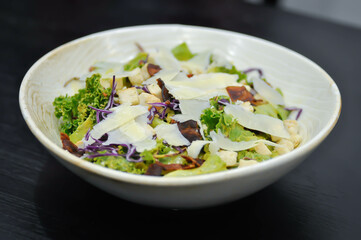 caesar salad or vegetable salad with bacon and cheese