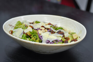 caesar salad or vegetable salad with bacon and cheese