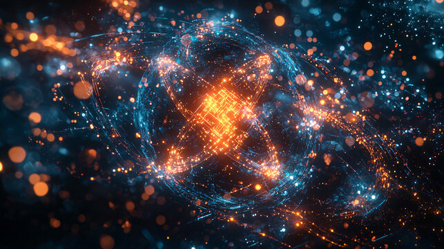 Vibrant Abstract Representation of Atomic Structure and Energy Flow