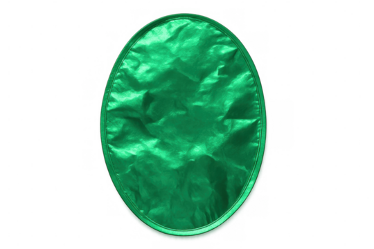 Close-up of a vibrant, wrinkled green oval shape, isolated on a transparent background, providing a striking visual element - Powered by Adobe