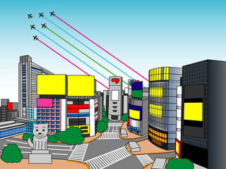 渋谷交差点とブルーインパルス展示飛行01_CS3