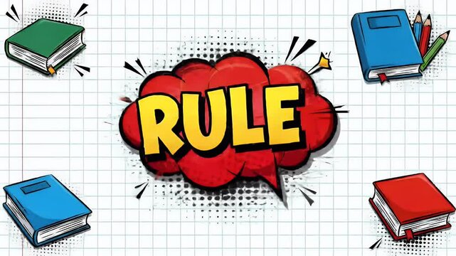 Animated rule comic style with book and alarm clock education concept