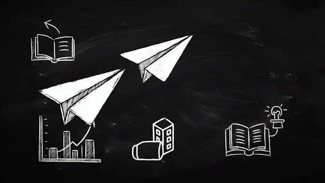 Chalkboard style animation icons education business idea conceptual graphic