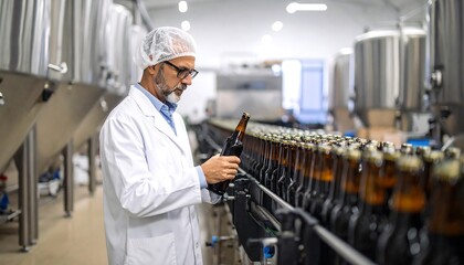 Man inspects bottles on conveyor