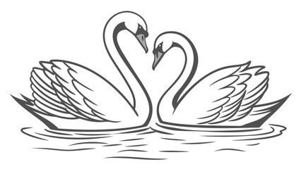 Naklejka premium Romantic Swan Couple Floating on Lake – Love Heart Silhouette SVG for Wedding, Anniversary & Wall Art