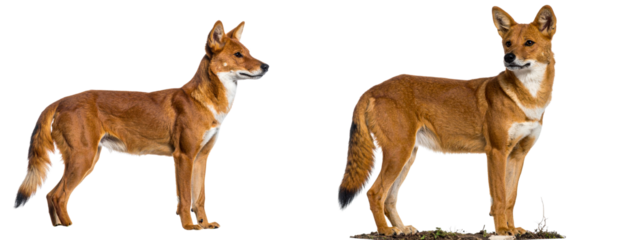 Asian Wild Dog Standing Alert in Forest with Erect Ears, isolated on transparent background PNG